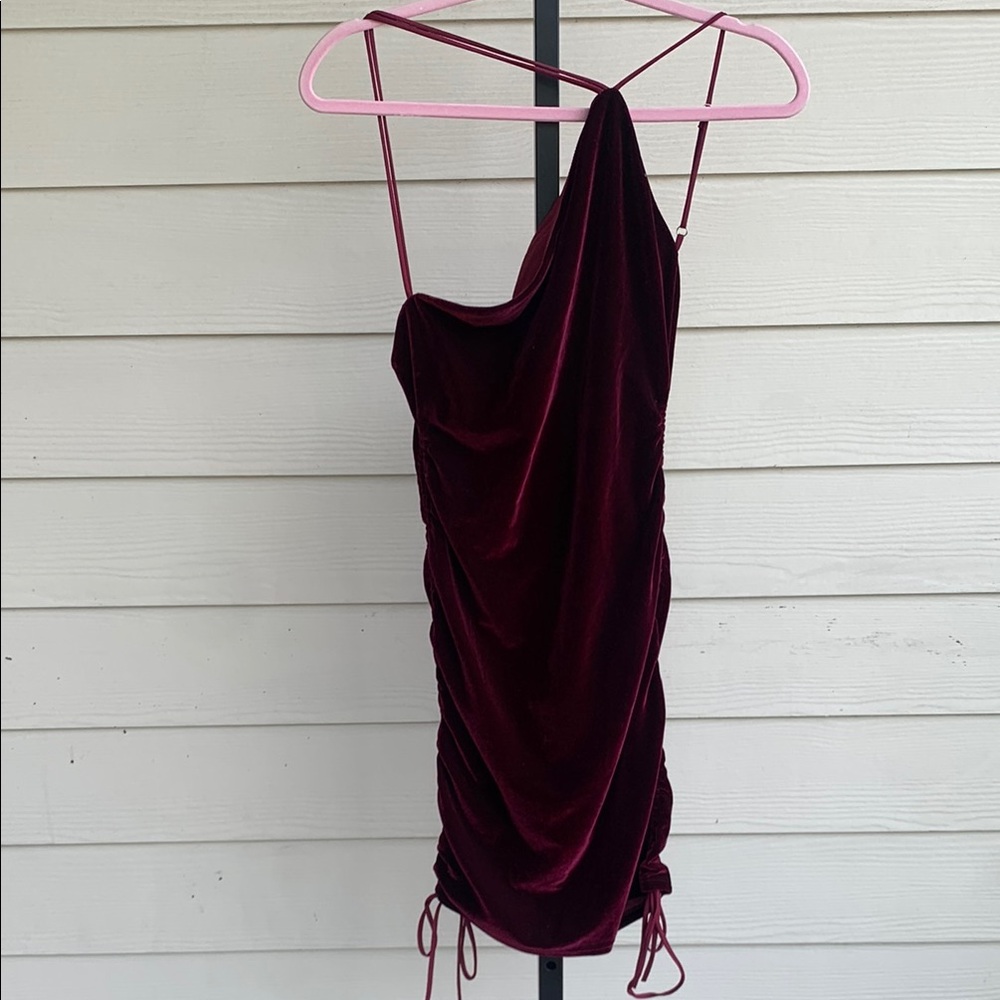Lucy in the sky one shoulder velvet whimisical fairy romantic flirty mini dress